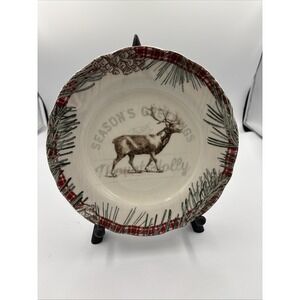 Pine Lodge 8 1/4" Salad Plate Christmas Elk Season's Greetings Robert Stanley